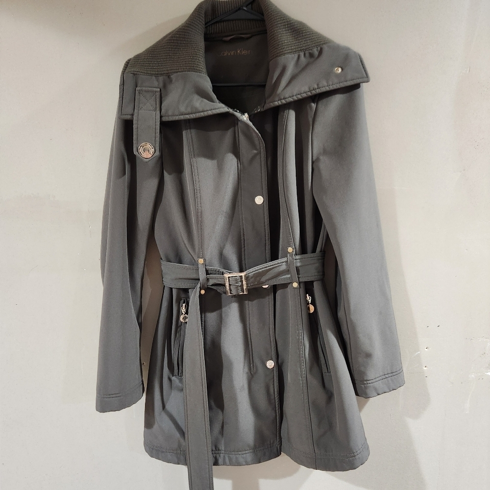 Calvin Klein Women's Softshell Trench Jacket Size M Olive Green
